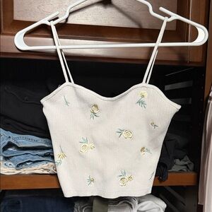Elegant Cream Floral Embroidered Crop Top
